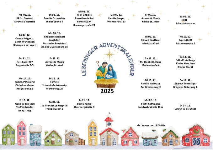 Veranstaltungsplan lebendiger Adventskalender 2025
