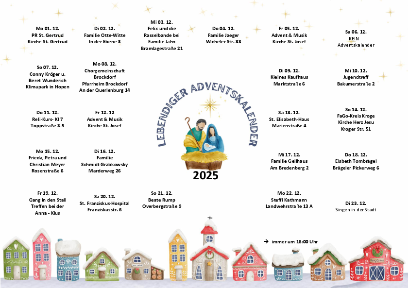 Veranstaltungsplan lebendiger ökumenischer Adventskalender 2025