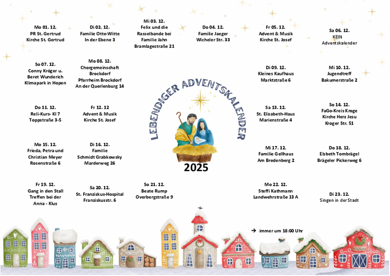 Veranstaltungsplan lebendiger ökumenischer Adventskalender 2025