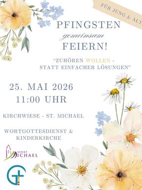 Flyer ökumenischer Pfingstgottesdienst im Freien und Kindergottesdienst