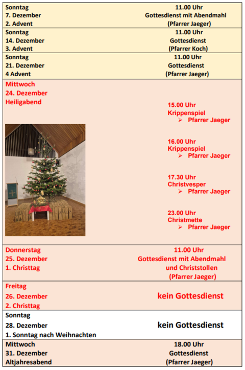 Gottesdienstplan Dezember 2025