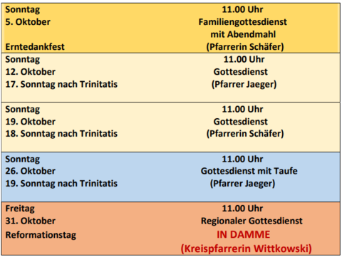 Gottesdienst im Oktober 2025